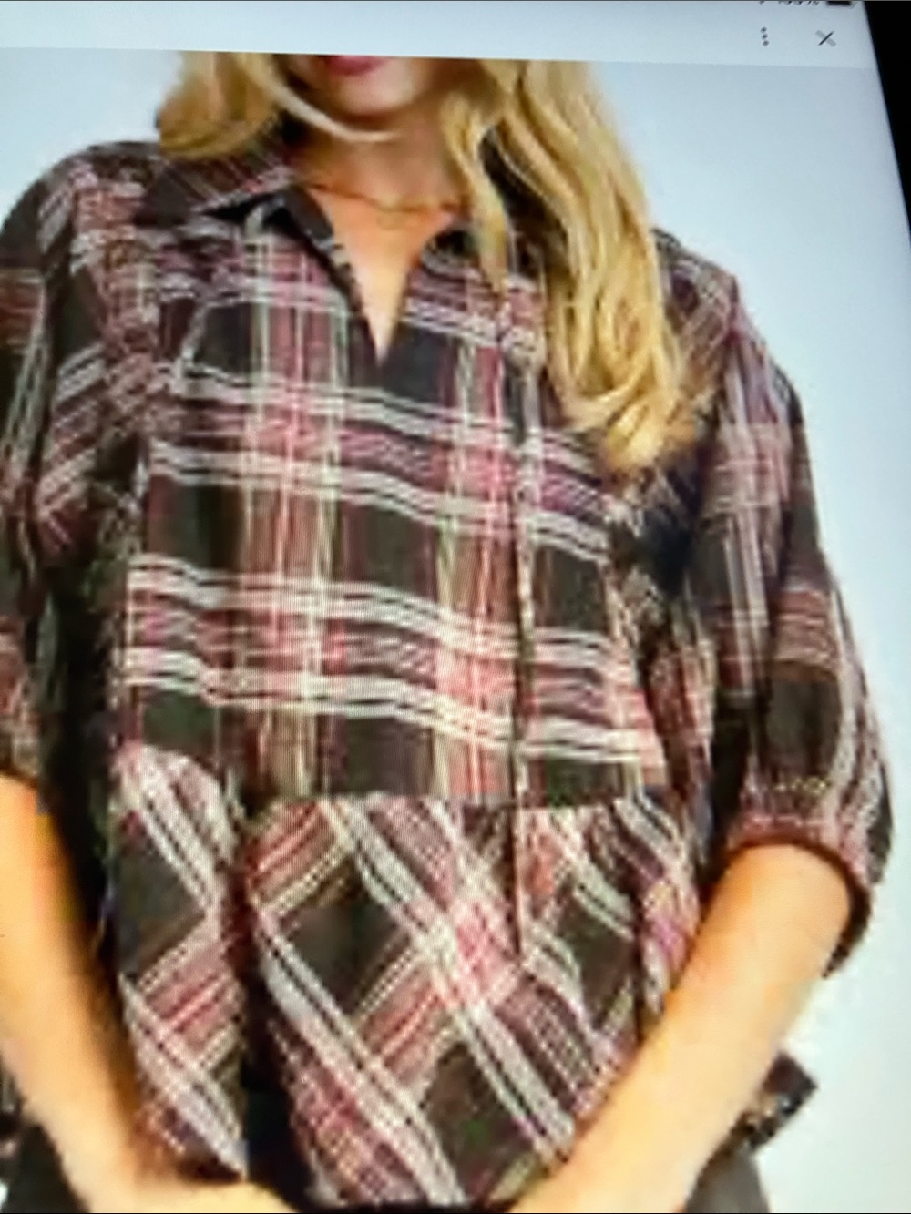 Umgee Brown and Pink Plaid Peplum Tunic